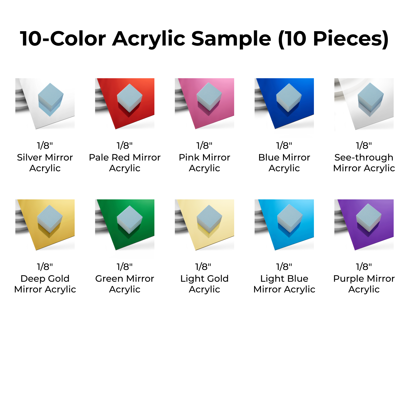 1/8" Mirror Acrylic Sample Set (10pcs) - Image 4