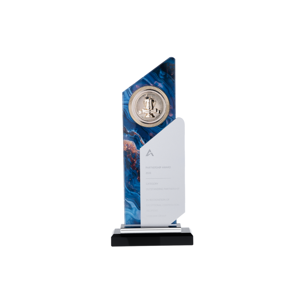 Colored Glass and Aluminum Alloy Trophy with Base (1pcs)