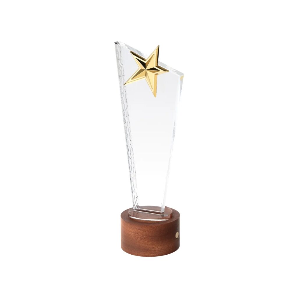 Star-Topped K5 Crystal Trophy with Black Walnut Base