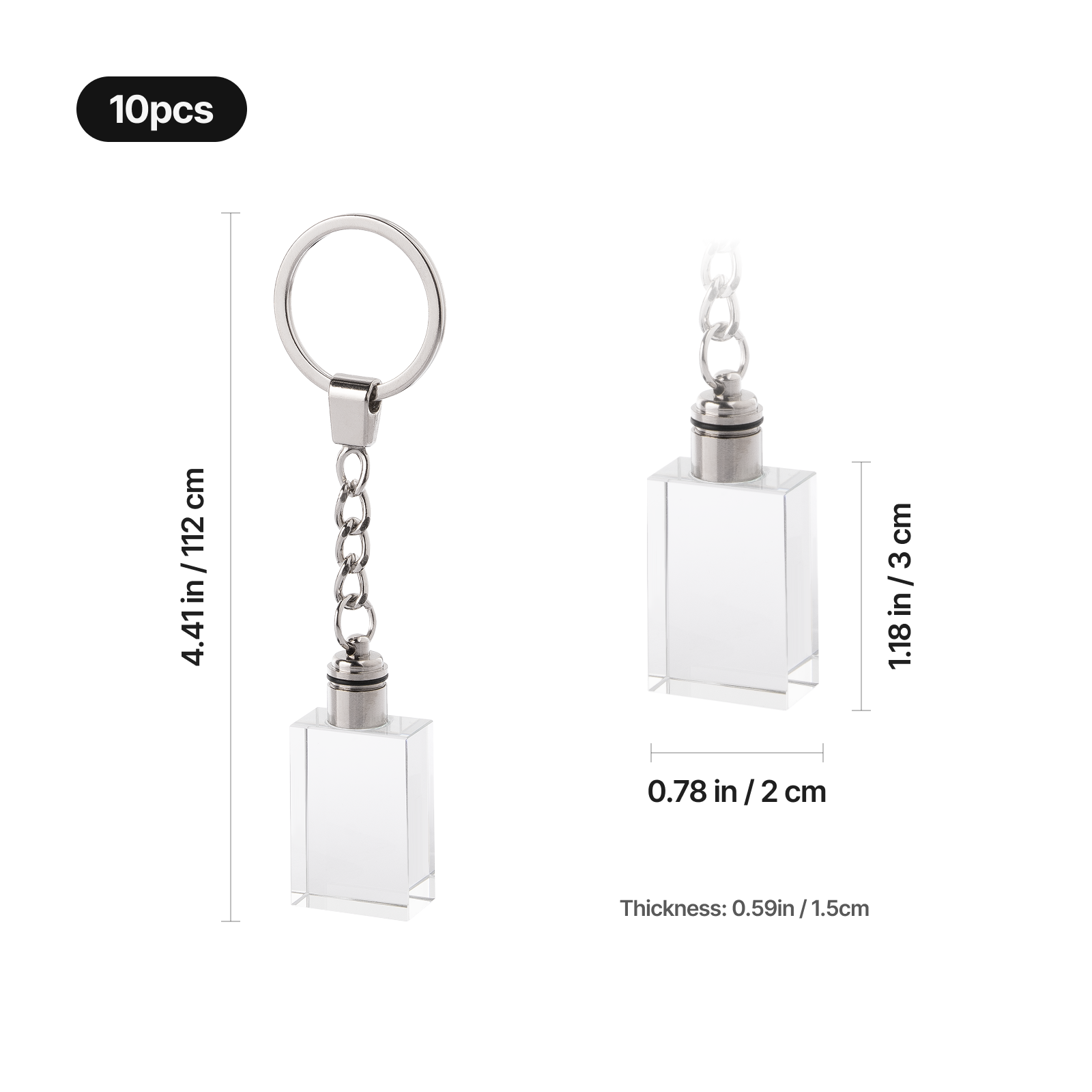 Multicolored LED Lights K5 Crystal Rectangular Keychain (10pcs) - Image 3